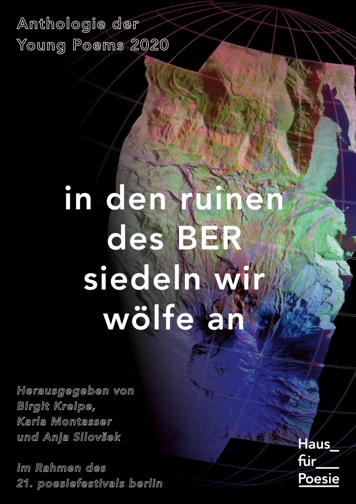 Cover der Lyrik-Anthologie der young poems 2020 des Hauses für Poesie: "in den Ruinen des BER siedeln wir wölfe an" (2020) 