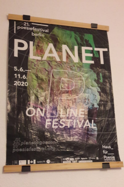 Plakat der Lyrik-Anthologie des 2020 Poesiefestivals des Hauses für Poesie: 21.Poesiefestival Berlin 05.06. - 11.06.2020