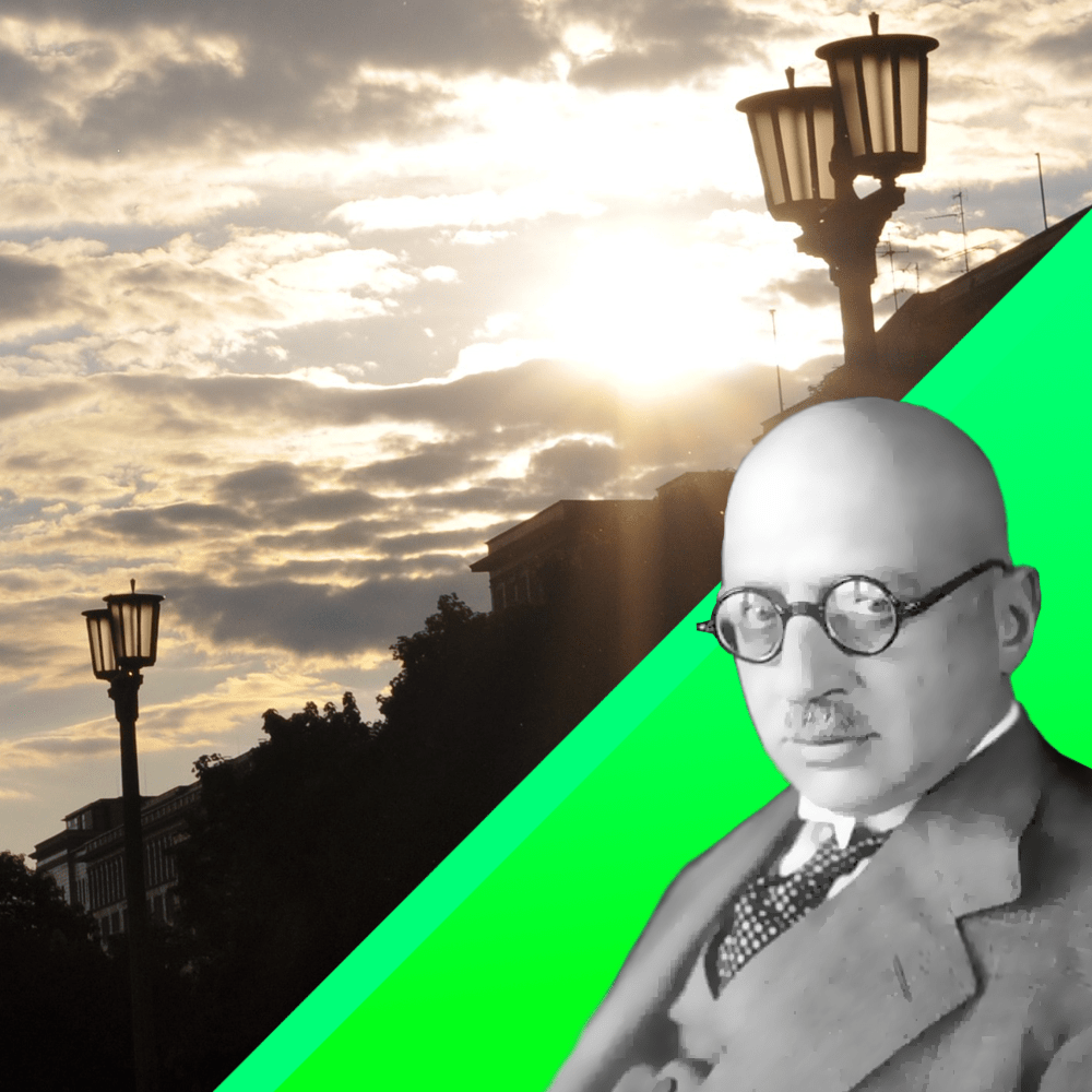 Lasst sie Luft essen 3, Foto von Fritz Haber (1968-1934), im Hintergrund Frankfurter Tor, Berlin